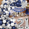 21st Birthday Decorations Blue Silver Balloons Arch Kit with 21 Number Star Foil Confetti Balloon Happy Birthday Banner Navy Blue and Silver Party Decor for 21st Boys Girls Men Women Anniversary