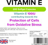 Vitamin E Oil 100IU - 200 Capsules - UK Made - Skin - Powerful Antioxidant | Protection of Cells from Oxidative Stress | Vitamin E Capsules | Letterbox Friendly