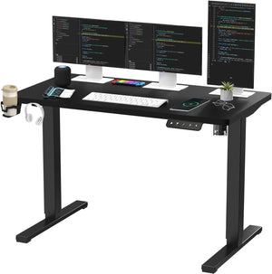 QS1+140 * 60 Electric Standing Desk Height Adjustable Standing Desk Sit Stand Desk Adjustable Desk 4-Memory Smart Pannel (Black Frame+ Black Desktop)