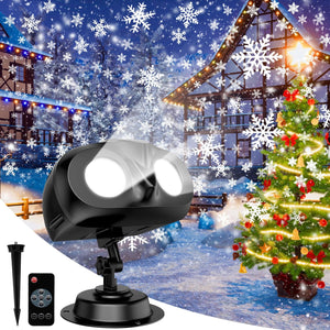 Christmas Projector Lights, Snowflake Projector Lights Christmas Decorative LED Lights, Moving Rotating Snowstorm with Remote Timer, Indoor/Outdoor Waterproof for Halloween Christmas Garden Decoration