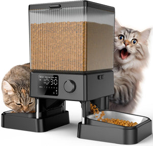 5L Automatic Cat Feeder with Timer for 2 Cats, Knob Model Automatic Feeders for Cats Dogs, Automatic Memory 10s Voice Recordings Dry Food Timed Cat Feeder