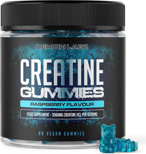 Creatine Gummies - 3000mg Per Serving, Raspberry Flavour - Creatine HCl, 90 Vegan Gummies - 30 Servings (Creatine Gummies)