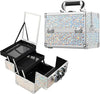 Makeup Box Vanity Case Cosmetic Organiser Box Beauty Storage Train Case with Mirror, Lockable with Keys, Dazzle Silver