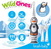 WildOnes Kids Electric Rechargeable Toothbrush Penguin, 1 Handle, 3 Brush Head, USB Charging Cable, for Ages 0-10 (Penguin)