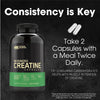 Creatine Capsules with 2500 mg of Unflavoured Creatine Monohydrate per Serving, Creatine Food Supplement Capsules to support performance, 100 Servings, 200 Capsules