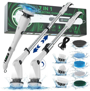 Electric Spin Scrubber,Up to 180 Min Running Time,2024 New Cordless Scrubber with 7Replaceable Brush Head,with 180° Rotating Brush Head,LED Light,with Display for Bathroom,Kitchen,Car,Tile,Floor