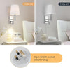 Plug-in Wall Light with LED Reading Light, Bedside Wall Sconce Lamp with Switch and Fabric Cylinder Shade, 1xE27/ES Indoor Wall Lights, Ideal for Bedroom Living Room Hotel