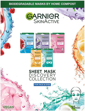 Sheet Mask Discovery Collection, Face & Eye Sheet Masks for Dehydrated, Dull and Tired Skin, With Hyaluronic Acid and Glycerine, Skin Active, Pack of 5