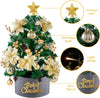 Mini Christmas Tree 60cm, Small Christmas Trees with Lights and Rich Golden Ornaments, 2FT Prelit Artificial Tabletop Christmas Tree for Xmas, Home, Kitchen, Dining Table Decor.