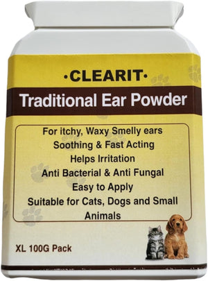 Clearit Traditional Ear Powder Fast Acting Super Effective 100g Stops Discomfort, Head Shaking, Wax, Gunk & Ear Odour