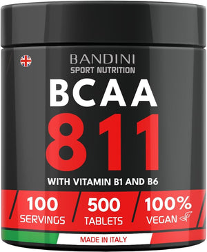 ® BCAA 8.1.1 500 Tablets - Branched Chain Amino acids with leucine, isoleucine, valine - Enriched with Vitamin B1 and B6 - Lactose Free - Vegan, No GMO - Pre and Post Workout Food Supplement