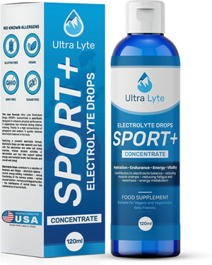 Electrolytes Drops Sport + | Keto-Friendly Liquid Trace Minerals for Hydration & Fasting | Zero Calorie, Sugar-Free | Rich in Potassium, Magnesium, Sodium (120ml)