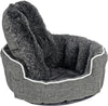 Oval Dog Bed Sofa Luxury Linen Fabric Plush Cushion Scallop Sides Grey - Medium