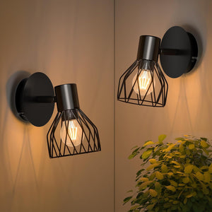 Wall Lights for Bedrooms - Black Wall Lights for Living Room Rotatable - Wall Lamp Industrial Wall Lighting Fixtures E14 - Bedside Wall Lights Indoor Wall Sconce Lights 2 Pieces