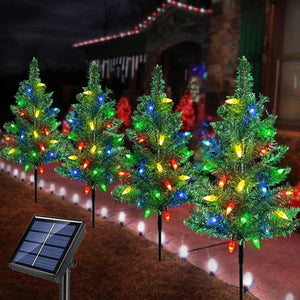 Upgraded 4-Pack Solar Christmas Tree Garden Stake Lights for Christmas Decorations, Solar Christmas Yard Stake Outdoor Waterproof Christmas Pathway Lights for Christmas Decorations Garden Patio Yard