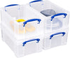 9 Litre Plastic Storage Box Clear, Multi-purpose stacking storage, with a lid and clip lock handles, Ideal for home, office, school and arts and crafts storage (Pack of 4)