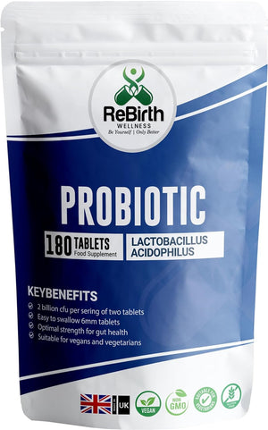 Probiotics for Gut Health - 180 Tablets - Lactobacillus Acidophilus Probiotic - Probiotics for Women and Men - Gluten Free and Vegan Friendly - Made in UK -