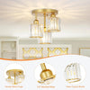 Modern Crystal Chandeliers Ceiling Light, 3-Lights Crystal Ceiling Lights Living Room, Gold Ceilings Light with Glass Lampshades, Celing Light Fittings for Kitchen, Bathroom, Bedroom, Hallway