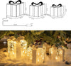 3PK Light up Present Boxes Silver Gift Boxes with Warm White Lights Plug in for Christmas Decorations Home and Outdoor Décor