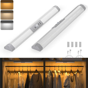 Motion Sensor Wardrobe Lighting Dimmable,3 Color,Upgraded Eye Protection Design,Battery Operated Stick on Lights for Under Cupboards,Rechargeable Night Light for Wall,Hallway,bedroom,Loft,2pack