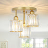 Modern Crystal Chandeliers Ceiling Light, 3-Lights Crystal Ceiling Lights Living Room, Gold Ceilings Light with Glass Lampshades, Celing Light Fittings for Kitchen, Bathroom, Bedroom, Hallway