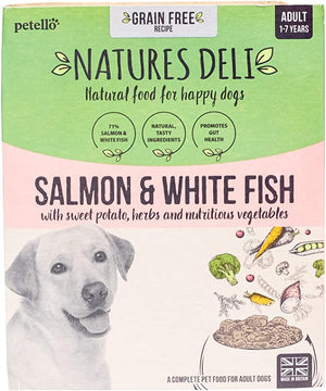 Adult Grain Free Wet Dog Food, Salmon and White Fish, Sweet Potato, Herbs and Vegetables, Natural Complete Wet Food Trays, 7 x 400g