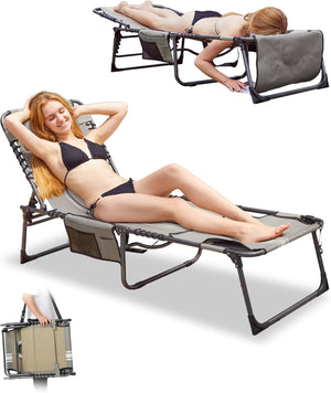 Sun Lounger with Reading Hole, 5 Position Adjustable Backrest for Garden, Folding Sun Lounger Portable Sunloungers with Strap Sun bed for Beach Terrace Pools Camping Guest Bed Indoor