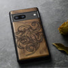 Wood Case for Pixel 8 Case [Natural Wood & Black Soft TPU] Shockproof Protective Cover Unique Wooden Case Compatible with Google Pixel 8 Case (Octopus Drawing-Walnut)