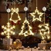 [Timer] 5Pcs Christmas Window Lights Decorations,Battery Powered Christmas Hanging Warm White Lighted Snowflake Tree Star Deer Bells Shaped LED Sucker for Xmas Tree Fireplace Indoor Decor