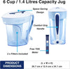 ZP-006-4, 6 Cup Water Filter Pitcher with Water Quality Meter,White and Blue