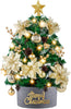 Mini Christmas Tree 60cm, Small Christmas Trees with Lights and Rich Golden Ornaments, 2FT Prelit Artificial Tabletop Christmas Tree for Xmas, Home, Kitchen, Dining Table Decor.