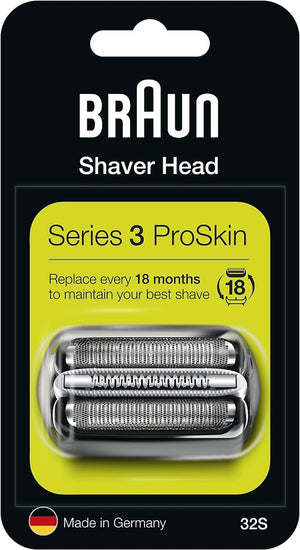 Series 3 Electric Shaver Replacement Head, Easily Attach Your New Shaver Head, Compatible with All Series 3 ProSkin Electric Shavers, 32S, Silver