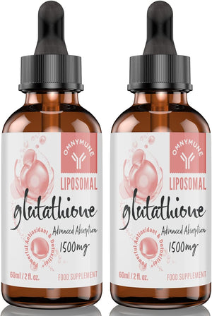 Liposomal Glutathione 1500mg, Oral Glutathione Liquid, Antioxidant Supplement for Detox, Anti-Aging, Immune Support, Brain Function and Skin Health, Superior Absorption (Pack of 2)