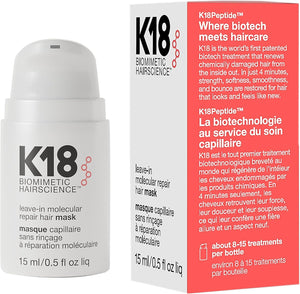 K18 Leave-In Repair Hair Mask Treatment to Repair Dry or Damaged Hair - 4 Minutes to Reverse Hair Damage from Bleach, Color, Chemical Services and Heat 3 pack