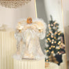 Lighted Christmas Angel Tree Topper with Timer 30cm White Angel Treetop Figurine for Christmas Tree Decoration