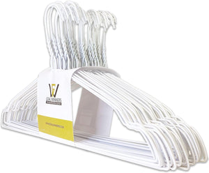 50 Metal White Wire Coat Hangers 13 Gauge Remat Trousers Bar Garment Clothes Hangers With Notches