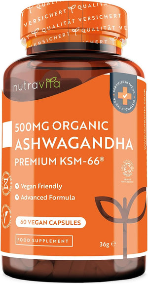 Organic Ashwagandha KSM-66® with 5% Withanolides - Vegan Friendly with The Highest Concentration Most Bioavailable Full-Spectrum Root Powder for Immune Support - Made in The UK by