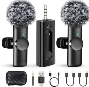 Dual Wireless Lavalier Microphone for Camera/iPhone/Android Phone/Laptop/Computer, Professional Plug-Play Lapel Microphone for Video Recording, Interview, Vlogging