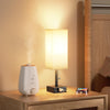 Bedside Lamps, Table Lamp with USB C+A Charging Ports, Small Lamp with 3-Color Modes with Pull Chain, Bedroom Lamp with Beige White Fabric Shade(LED Bulb Included)