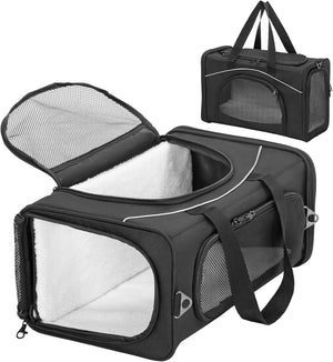 Cat Carrier Airline Approved ，Large Cat Carrier,Foldable Cat Carriers Medium Two-Way Placement on Plane for Cats and Small Dogs, Black