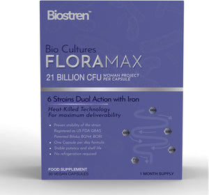 Floramax Probiotics for Women | 30 Capsules 21 Billion CFU | Womens Probiotics | PH Balance for Women | 6 Strains | Dual Action | gut health with Iron | Protects Intimate Flora