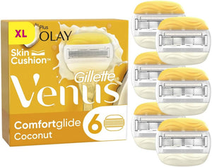 ComfortGlide Coconut with Olay Razor Blades Women, Pack of 6 Razor Blade Refills with a Touch of Olay Moisture