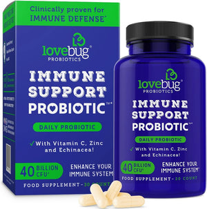 Immune Support Daily Probiotic for Men & Women, 40 Billion CFU & 6 Strains, Includes Vitamin C, Zinc & Echinacea, 30 Capsules, Vegan & Non-GMO