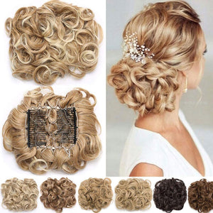 Short Combs Messy Curly Wavy Hair Extensions Bun Piece Up Do Drawstring Ponytail Clip in Comb Hair Extensions Chignon Dark brown