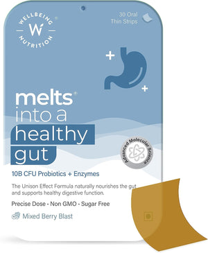 Melts Healthy Gut |Plant Based Probiotic 10B CFU, Digestive Enzyme (Protease & Papain) with Organic Apple Cider Vinegar for Indigestion, Gas, Acidity and Bloating (30 Oral Strips)