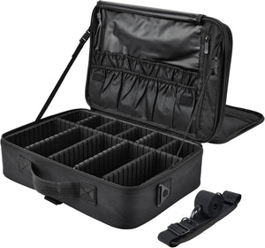 Extra Large Travel Makeup Bag Cosmetic Case Vanity Organiser Beauty Train Case with Shoulder Strap and Dividers Compartment, Black