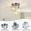 Modern Crystal Chandeliers Ceiling Light, 3-Lights Crystal Ceiling Lights Living Room, Chrome Semi Flush Ceilings Light Fittings for Hallway, Bathroom, Bedroom, Foyer, Kitchen Light Fixture