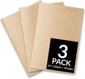 Sketchbooks - Soft Cover Starter Sketch Book and White 165 GSM Cartridge Paper Sketch Pad with Sizes A3 and A4 for Mixed Media Use (Pack of 3 - A4, Kraft)