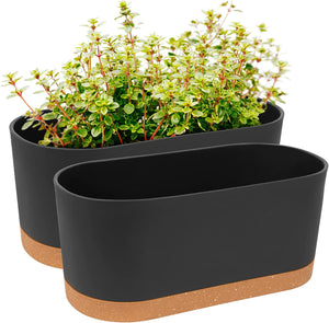 "Modern Self-Watering Window Boxes Planters - Set of 2, Ideal for Indoor Home Garden Decor with Drainage Holes and Trays - Dark Grey, 16”X 7" - Perfect for All House Plants, Flowers, and Herbs"