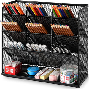 Mesh Desk Organiser,Multi-Functional Pen Holder,Desktop Stationary Organiser, Pen Storage Rack for School Home Office Supplies (Mesh Pen Holder Black)